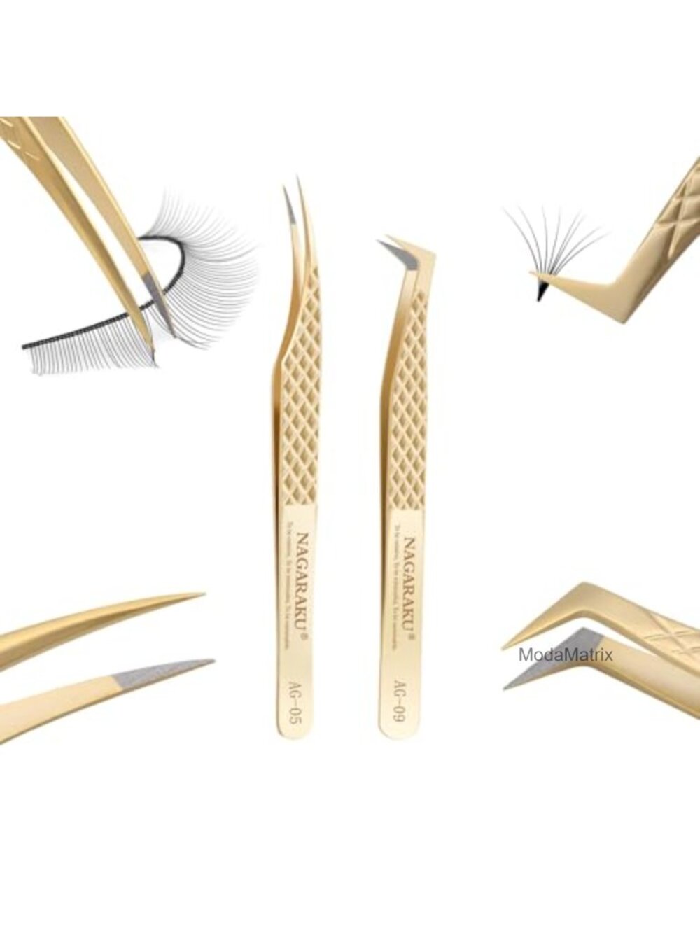 NAGARAKU Eyelash Extension Tweezers Fiber Tip AG-05 & AG-09 2Pcs Set
